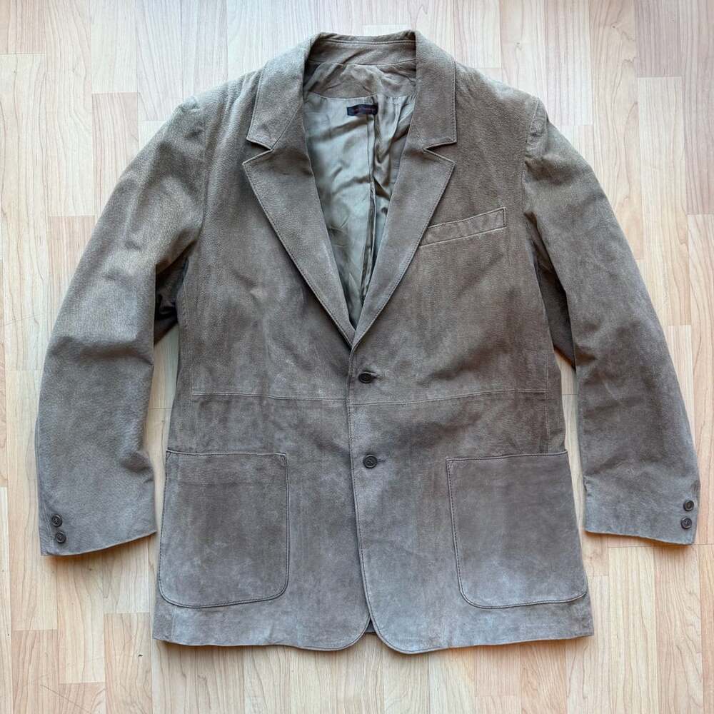 Vintage 70s Sears Suede Leather Blazer Size 44 Taupe Brown Patch Pockets Jacket